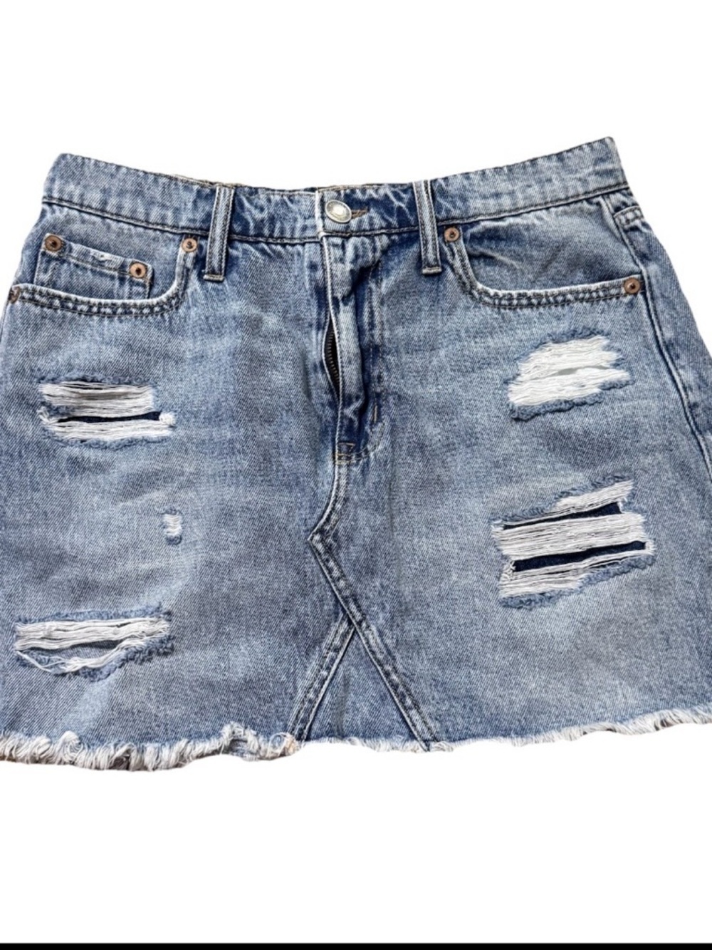 Aero Jean Denim Cotton High Rise Distressed Y2K Mini Skirt